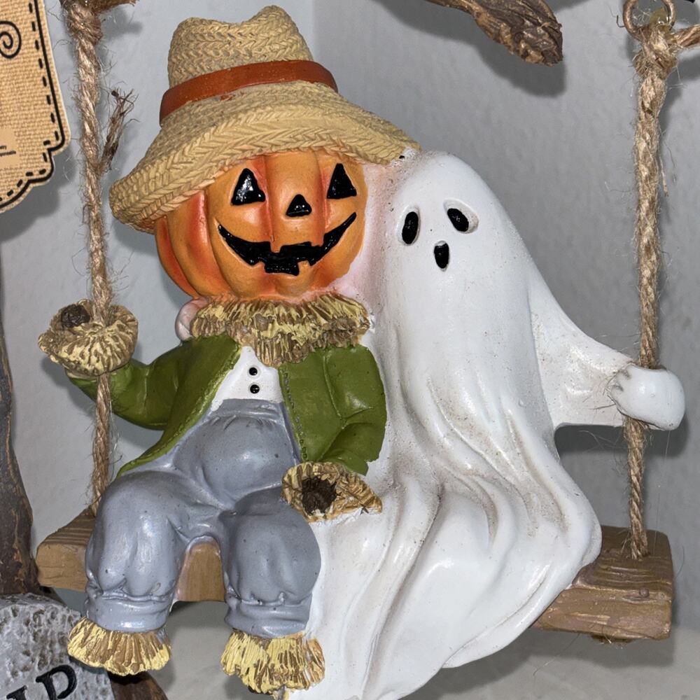 Sweet Street Pumpkin Head Scarecrow & Ghost Swinging Halloween Viral TikTok NEW - Picture 2 of 5